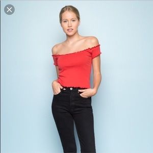 Red brandy Melville Anya off the shoulder top